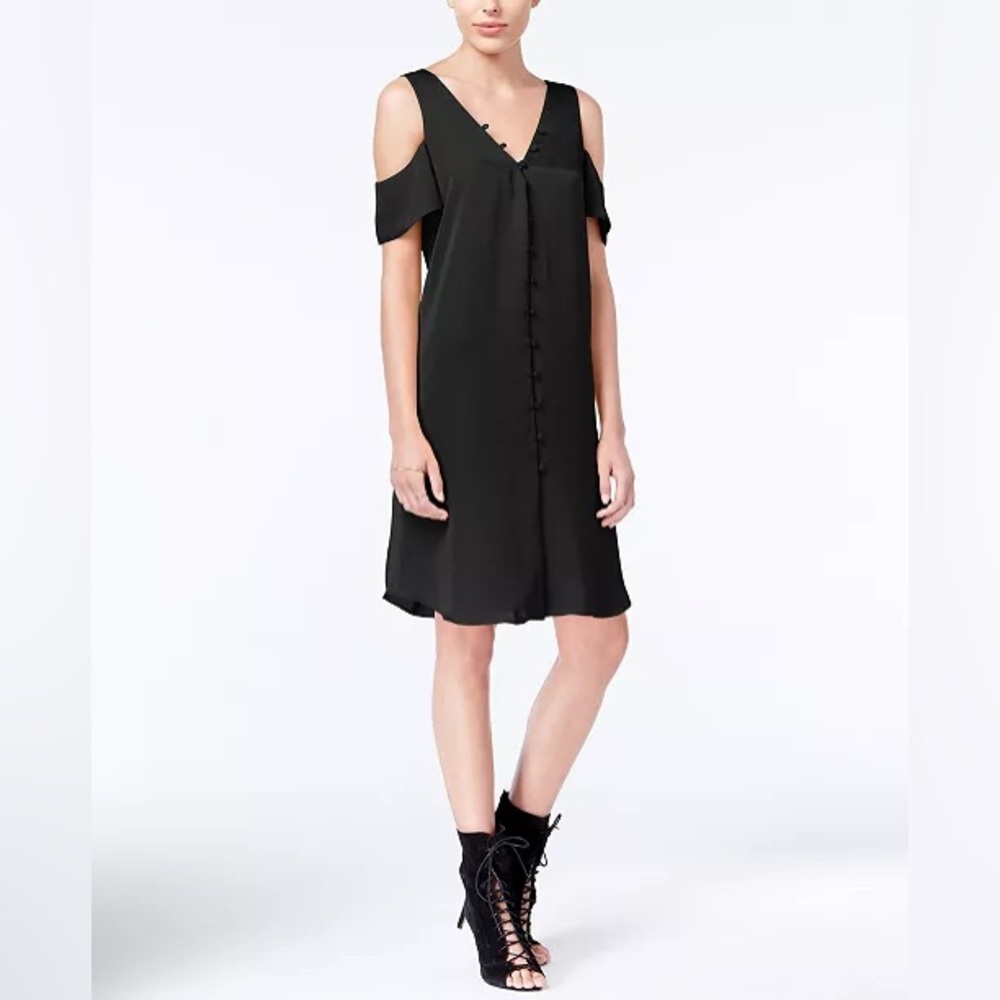 RACHEL ROY Cold-Shoulder Black silky Shift Dress